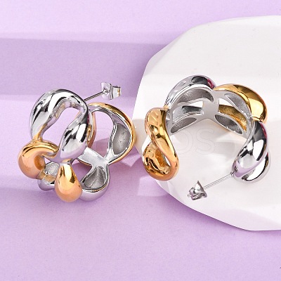 304 Stainless Steel Two Tone Stud Earrings LS-EJEW-A136-01B-GP-1