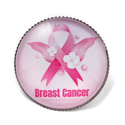 Breast Cancer Awareness Ribbon Glass Brooches JEWB-L019-01L-1