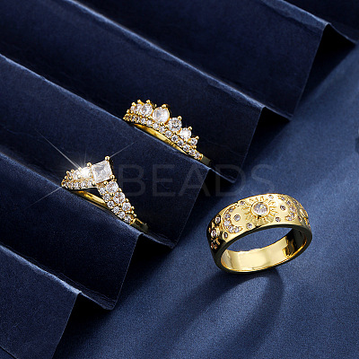 3Pcs Brass Micro Pave Clear Cubic Zirconia Finger Rings for Women FS-WGDAF26-04-1