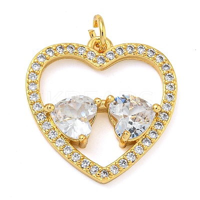 Rack Plating Brass Micro Pave Clear Cubic Zirconia Pendants KK-Z063-10G-03-1