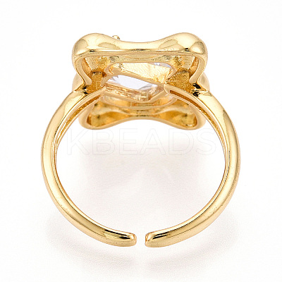 Brass Micro Pave Clear Cubic Zirconia Cuff Rings for Women KK-T074-12G-1
