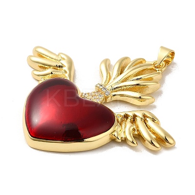 Rack Plating Brass Micro Pave Cubic Zirconia with Epoxy Resin Pendants KK-P241-42G-1