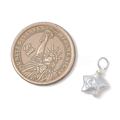 Natural Nucleated Baroque Keshi Pearl Star Charms with 304 Stainless Steel Findings PALLOY-JF05004-1