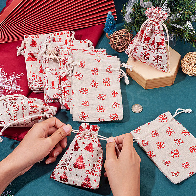 20Pcs 4 Styles Christmas Theme Cotton Fabric Cloth Bags ABAG-TA0002-04B-1
