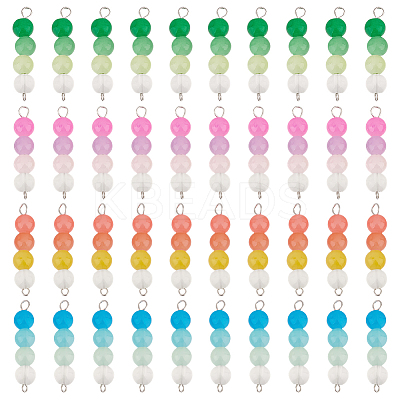 72Pcs 4 Colors Baking Paint Imitation Jade Glass Connector Charms PALLOY-GO00032-1