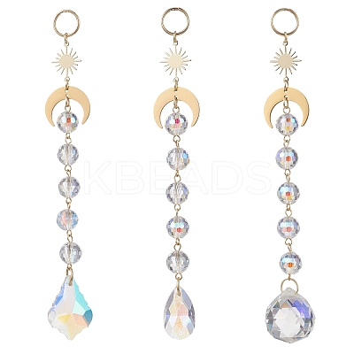3Pcs Glass Teardrop Round Leaf Hanging Suncatchers Sets HJEW-JM04603-01-1