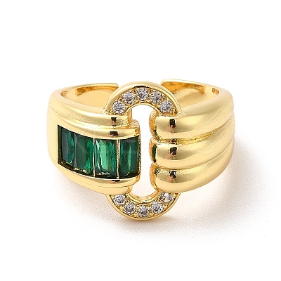 Ion Plating(IP) Cubic Zirconia Oval Buckle Shape Open Cuff Ring RJEW-C041-09G-1