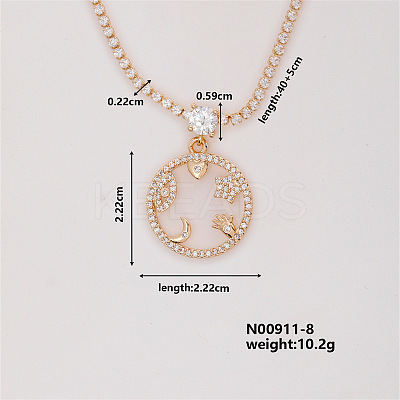 Fashion Brass Rhinestones Flat Round Pendant Necklace for Women AB9344-8-1