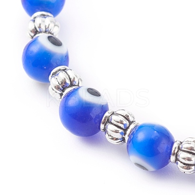 Handmade Round Evil Eye Lampwork Beaded Stretch Bracelets BJEW-JB05974-02-1