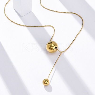 304 Stainless Steel Round Ball Pendant Snake Chain Necklaces NJEW-U028-03G-1
