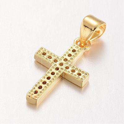 Cross Brass Micro Pave Cubic Zirconia Pendants KK-E673-027G-1