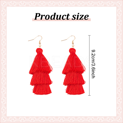 6 Pairs 6 Colors Bohemian Polyester Long Tassel Dangle Earrings with Iron Pins for Women EJEW-AN0003-97-1