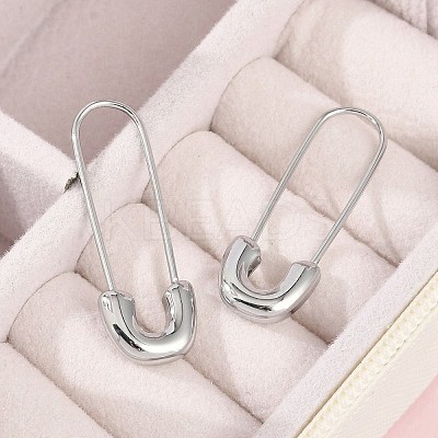 304 Stainless Steel Safety Pin Charm Huggie Hoop Earrings for Women EJEW-C096-41P-1