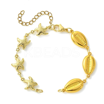 Summer Beach 304 Stainless Steel Shell Starfish Link Chain Bracelet Making AJEW-JB01620-1