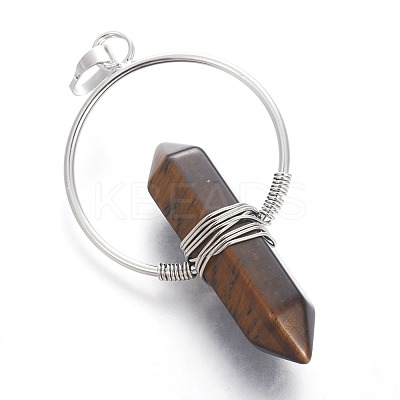 Natural Tiger Eye Big Double Terminated Pointed Pendants G-G771-A01-1