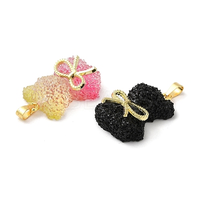 Druzy Resin Bear Pendants KK-K274-03G-1