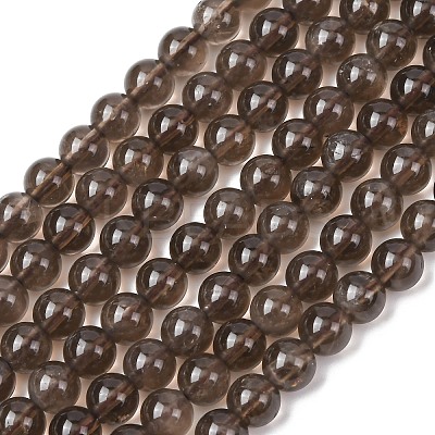 Natural Smoky Quartz Round Beads Strands X-G-E329-6mm-38B-1
