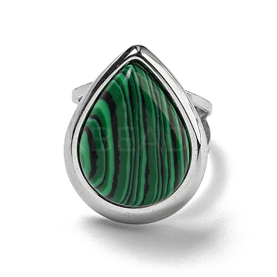 304 Stainless Steel Synthetic Malachite Cuff Rings G-Z056-09P-03-1