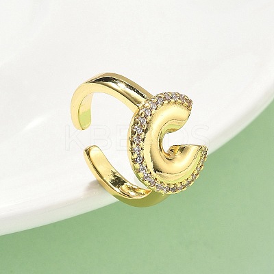 Brass Micro Pave Cubic Zirconia Open Cuff Rings RJEW-V009-11G-1