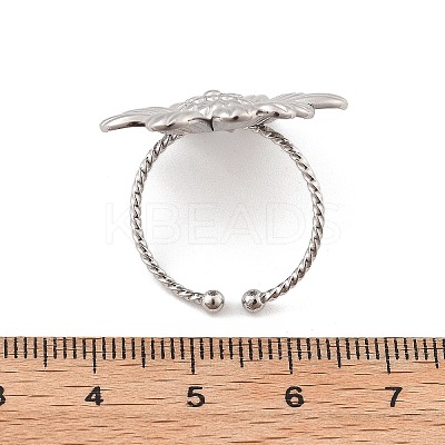 Flower 304 Stainless Steel Open Cuff Ring for Women LS-RJEW-M049-04P-1