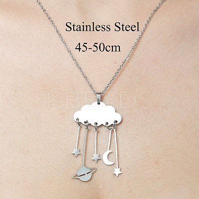 Non-Tarnish 201 Stainless Steel Cloud with Planet Pendant Necklace NJEW-OY001-60-1