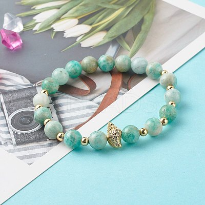 Shell Shape Cubic Zirconia Charm Stretch Bracelets Set for Teen Girl Women BJEW-JB06850-04-1