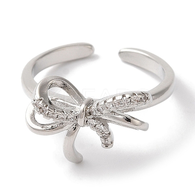Bowknot Brass Micro Pave Clear Cubic Zirconia Open Cuff Rings for Women LS-RJEW-C098-07P-1