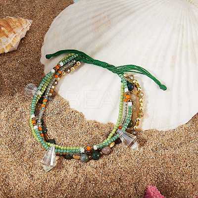 Sparkling Glass Seed Beads 5 Layered Anklet AJEW-SW00006-01-1
