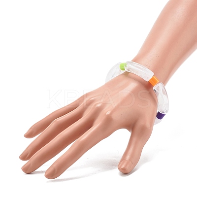 Chunky Acrylic Curved Tube & Column Beads Stretch Bracelet for Girl Women BJEW-JB06989-1