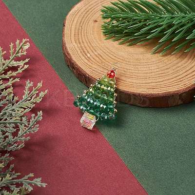 Christmas Theme Glass Seed Beads Pendants PALLOY-TA00025-1