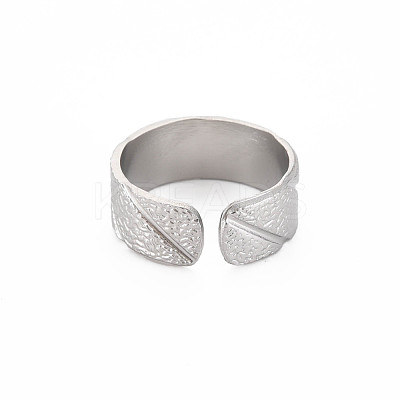 Non-Tarnish 304 Stainless Steel Textured Open Cuff Ring for Women RJEW-S405-165P-1
