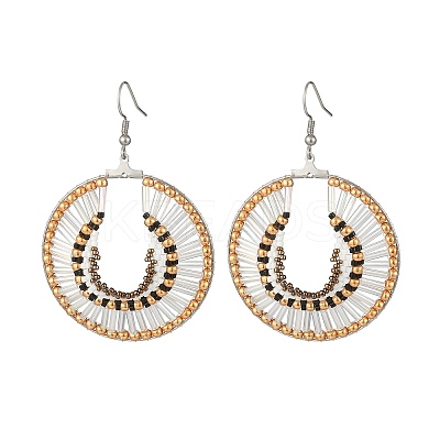 Glass Seed Braided Flat Round Dangle Earrings EJEW-MZ00062-01-1