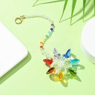 Flower Faceted Glass Pendant Decoration HJEW-TA00040-01-1