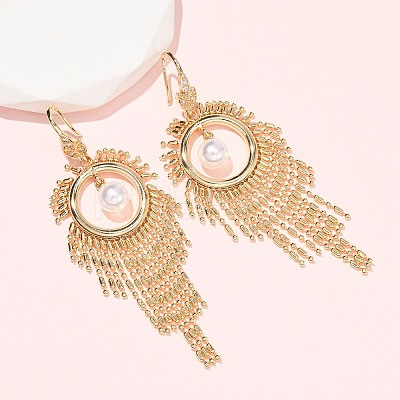 Brass Micro Pave Cubic Zirconia Dangle Earrings KK-CBADE12-05G-1