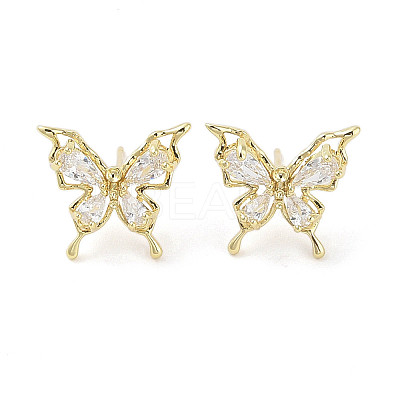 Butterfly Brass Stud Earrings with Glass for Women EJEW-L285-013G-1