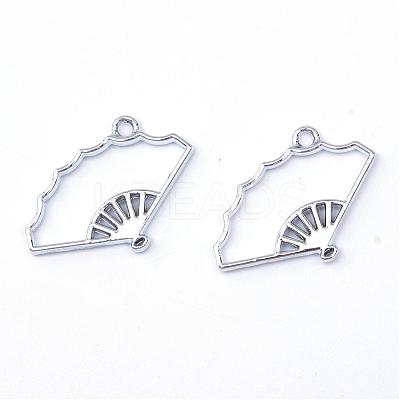 Rack Plating Alloy Fan Open Back Bezel Pendants PALLOY-S047-20D-FF-1