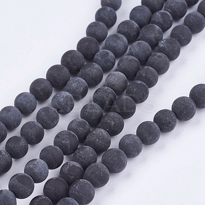 Natural Black Stone Bead Strands G-R193-01-8mm-1