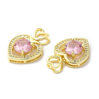 Brass Micro Pave Clear & Pink Cubic Zirconia Pendants KK-E068-VA122-2-1