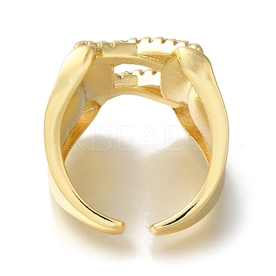 Rack Plating Letter X Brass Clear Cubic Zirconia Open Cuff Rings RJEW-S411-25G-1