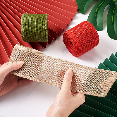 3 Rolls 3 Colors Polyester Imitation Linen Wrapping Ribbon OCOR-YS0001-02A-1