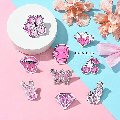9Pcs 9 Styles Pink Series Enamel Pins JEWB-SZ0002-03-1