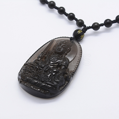 Natural Golden Sheen Obsidian Beaded Pendant Necklaces NJEW-E116-14-1