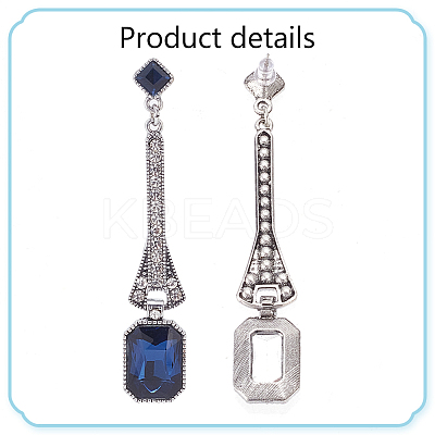 4 Pairs 4 Colors Rhinestone Rectangle Dangle Stud Earrings EJEW-AN0004-18-1