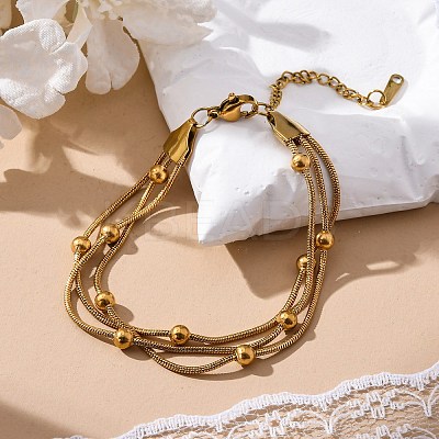 Stainless Steel Multi-strand Ball Bracelets LS-BJEW-L687-01G-1