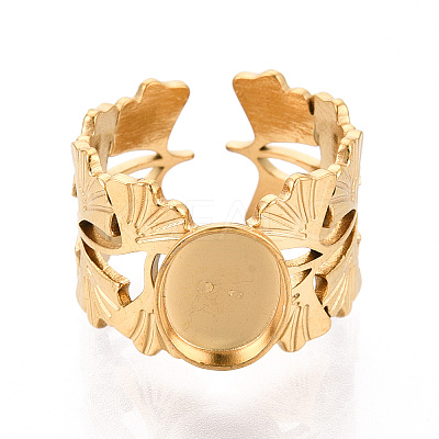 Ginkgo Leaf 304 Stainless Steel Cuff Ring Components X-STAS-T066-57G-1