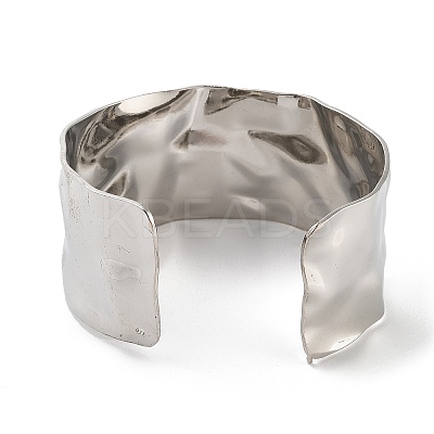 Non-Tarnish 304 Stainless Steel Textured Wide Open Cuff Bangles for Women BJEW-Z067-01P-02-1
