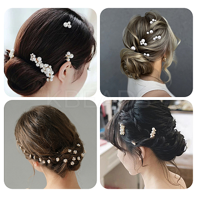 Copper Wire and ABS Imitation Pearl Hair Combs Sets for Women Girls OHAR-CY0001-20-1