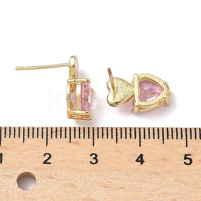 Heart Brass Cubic Zirconia Stud Earrings EJEW-A132-05G-1