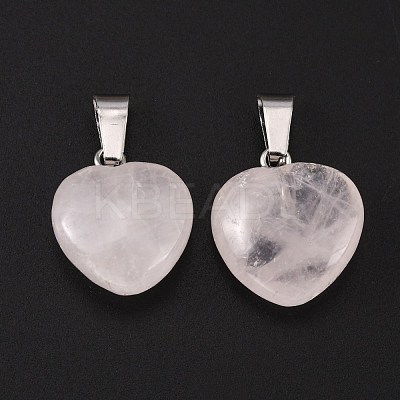 Heart Natural Rose Quartz Pendants X-G-Q371-07-1