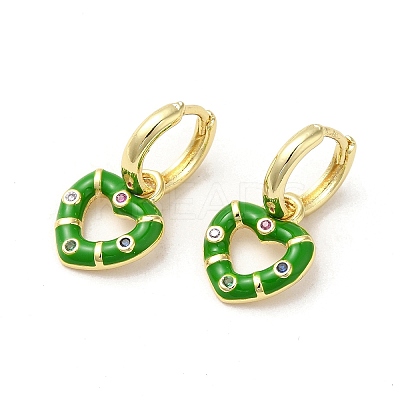 Heart Real 18K Gold Plated Brass Dangle Hoop Earrings EJEW-L268-038G-03-1